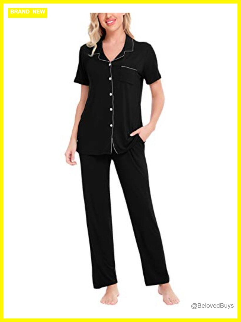SWOMOG Women Pajama Set Two-Piece Modal Sleepwear Button Down Long Pants Lounge
